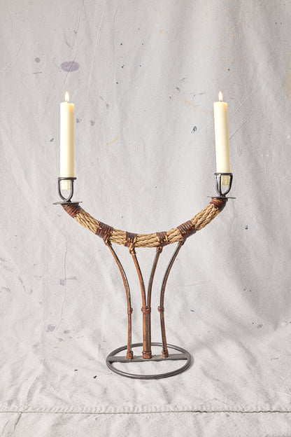 Rattan & Metal Candle Holder