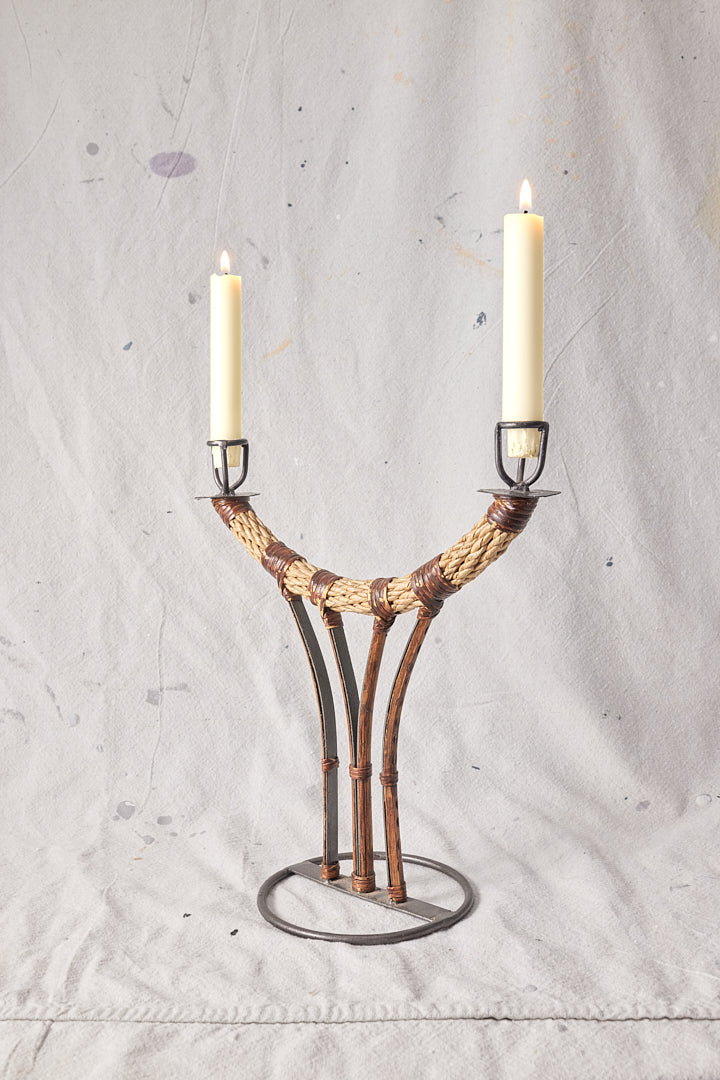 Rattan & Metal Candle Holder