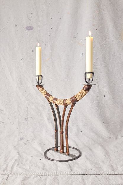 Rattan & Metal Candle Holder