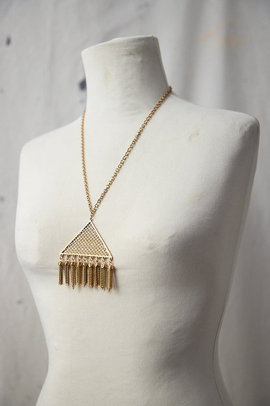 Gold Tone Triangle Tassel Necklace