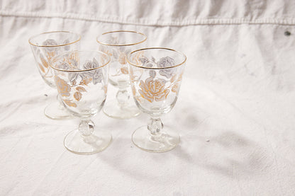 Set of 4 Mid-Century Rose Printed Goblets