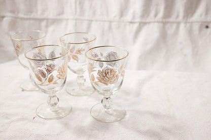 Set of 4 Mid-Century Rose Printed Goblets