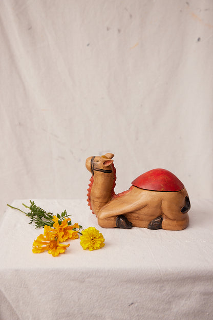 Carved Painted Wooden Camel