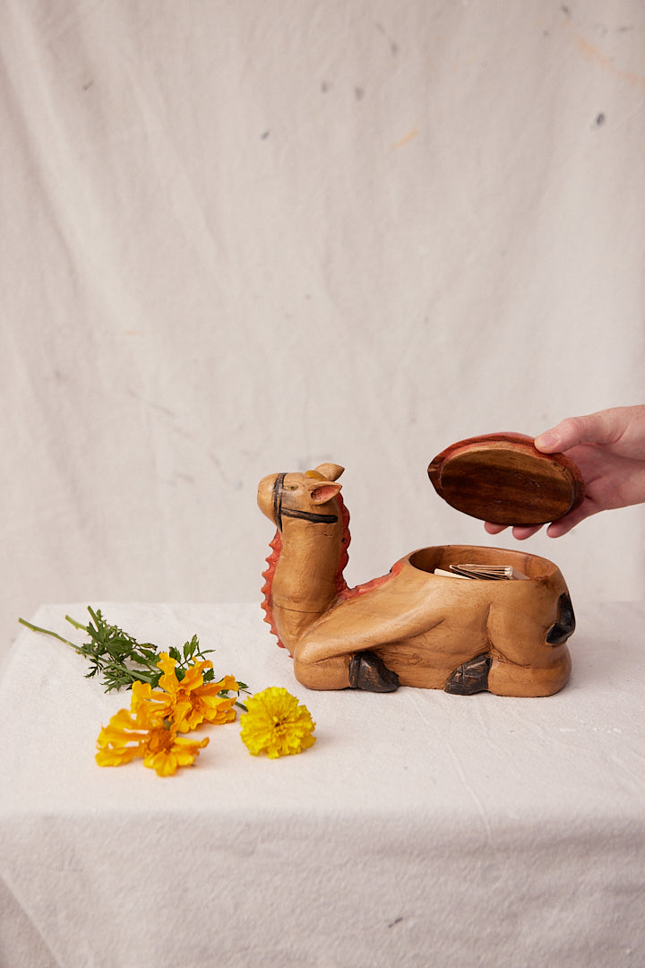 Carved Painted Wooden Camel