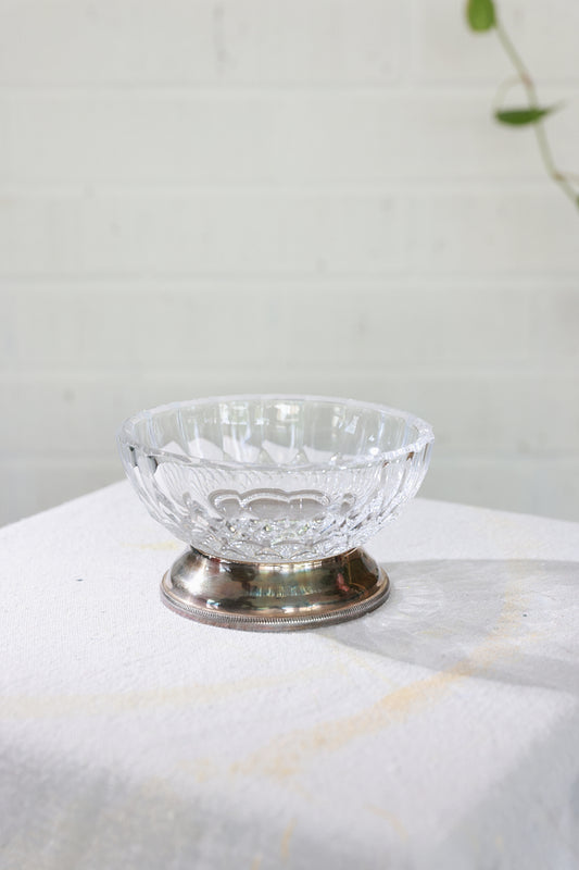 Small Italian Glass Bowl with Silver-Plated Foot