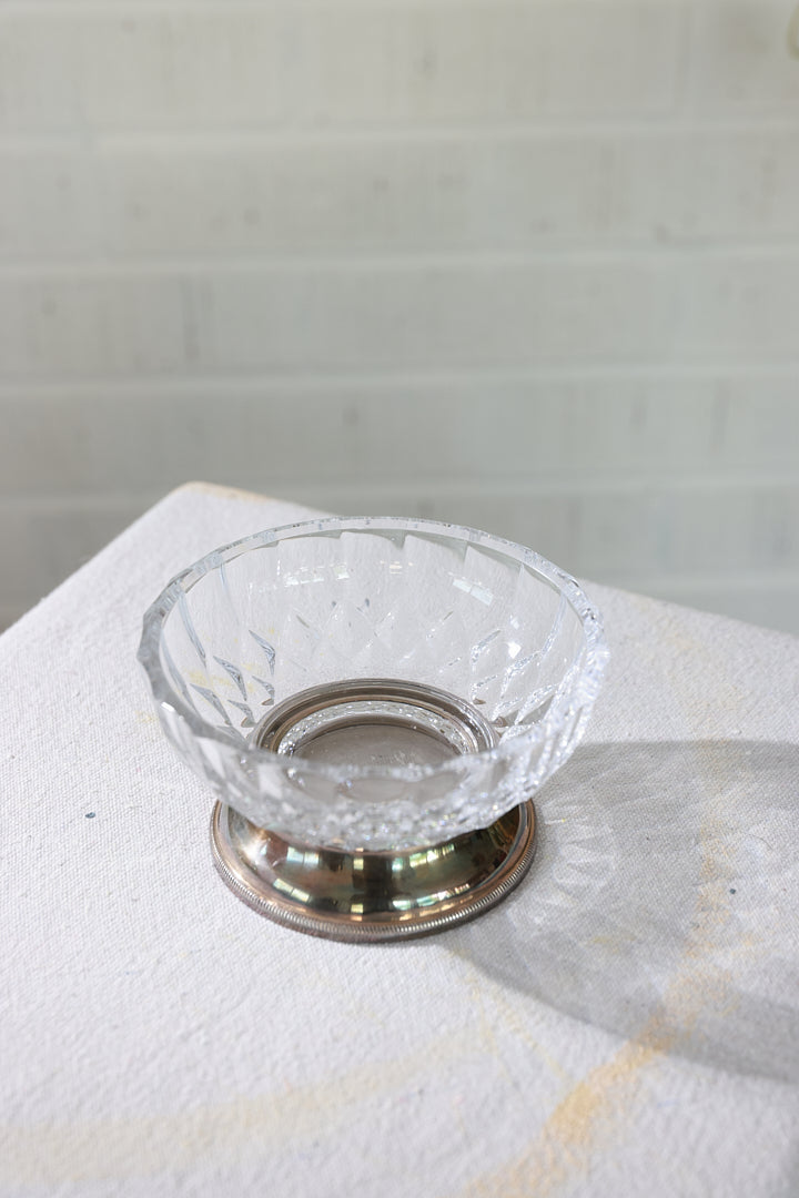 Small Italian Glass Bowl with Silver-Plated Foot